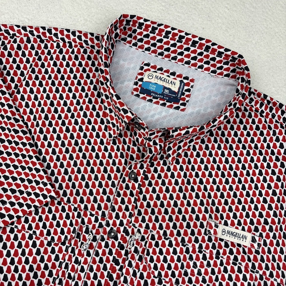 GEORGIA BULLDOGS Short Sleeve Button Shirt Men 3XL Red/Black Fishing Lightweight